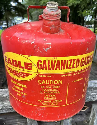 Vintage Eagle Red & Yellow  Metal 5 Gallon Galvanized Gas Can #505 USA MADE  • $55