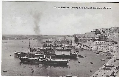 Malta- Grand Harbour Showing Fort Lascaris & Upper Baracca Printed Postcard 1924 • £0.99