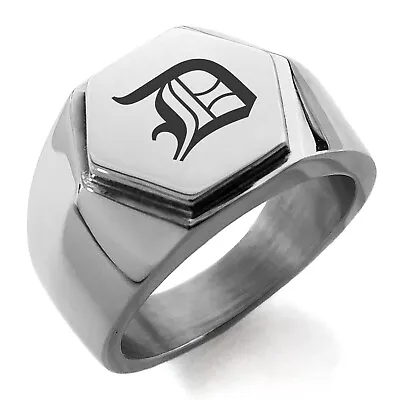 Stainless Steel Old English Monogram Letter D Mens Hexagon Crest Signet Ring • $15