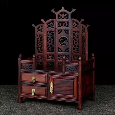 8.2 Mahogany Carved Miniature Display Table Top Buddha Altar Shrine Prayer • $69.99