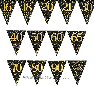 12ft Sparkly Gold Black Triangle Flag Bunting Banner Happy Birthday Party Decor • £2.19