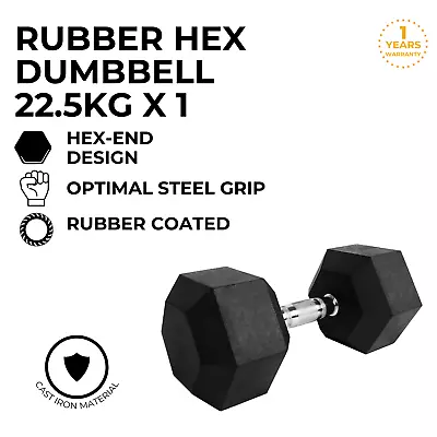 22.5KG X1 Rubber Hex Dumbbell Fitness Home Gym Exercise Strength Weight Training • $140.95