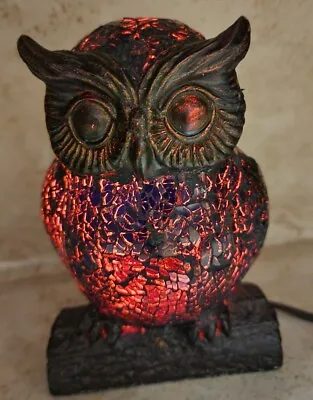 Vintage Mosaic Crackle Glass Night Owl Lamp Decorative Light Resin Base - 6.5  • $89.99