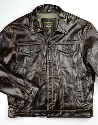 Vanson Maverick Size 42 Dark Hickory Vancouver Leather Jean Jacket • $1049.99