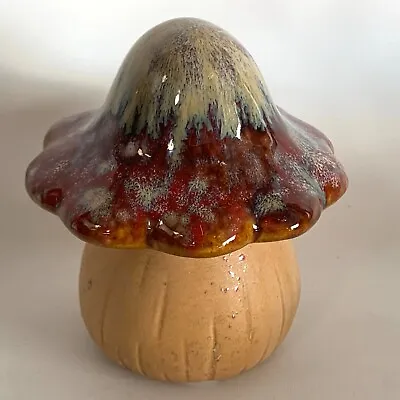 MCM Art Pottery Mushroom Drip Glaze On Cap Top Handmade 3.5  Tall Retro Vintage • $16.16