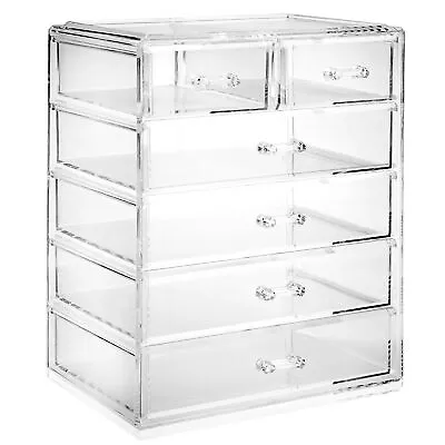 Acrylic Cosmetic Makeup Organizer Jewelry Storage Display 4 Lg 2 Sm Drawer • $29.99