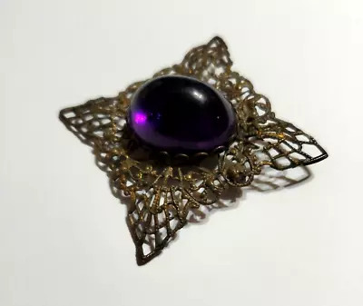 Vintage Filigree Brass Brooch 2 1/2 Inches • $14.95