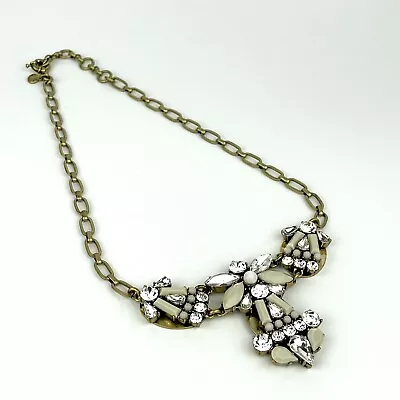 J Crew Rhinestone Flower Clusters Statement Gold Tone Necklace Fashion Jewelry • $11