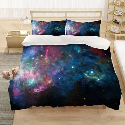3D Space Galaxy Universe Starry Duvet Cover Quilt Cover Pillowcase Bedding Set • $94.74