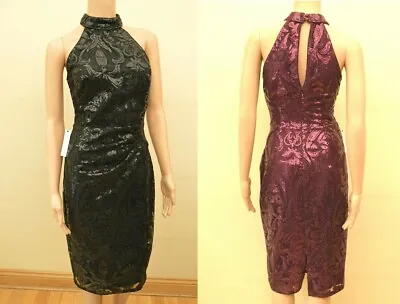 New Lipsy Abbey Clancy Purple Or Black Sequin Halterneck Dress 8 10 12 14 16 18 • £21