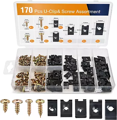 170Pcs Car U-Clip And Screw Assortment Kit 9 Different Sizes Automotive U Nut An • $11.49