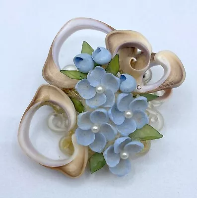 B4-581 Vintage Brooch Pin 1.5  Flowers Painted Faux Pearl • $4.99