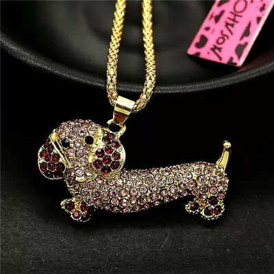 Fashion Women Rhinestone Crystal Cute Dachshund Dog Pendant Chain Necklace • $3.95