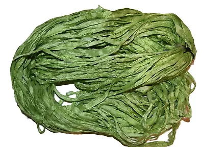 10 Yards Recycled Sari Silk Ribbon Yarn Green Multi • $8.50