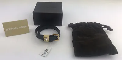 Michael Kors Women's Black Leather Double Wrap Bracelet Gold Rhinestones Box Bag • $48.74