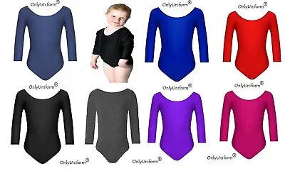 Girls Kids Gymnastics Dance Leotard Children Long Sleeve Round Neck Bodysuit! • £4.95