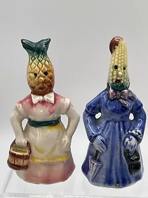 Vintage Vegetable Head Salt & Pepper Shakers Corn & Pineapple Anthropomorphic • $28.55