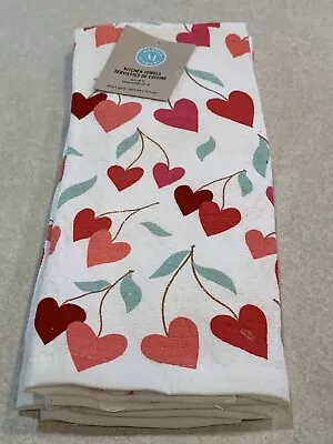 Martha Stewart Kitchen Dish Towels (2) White Pink Blue Hearts 100% Cotton Nwt • $12.99