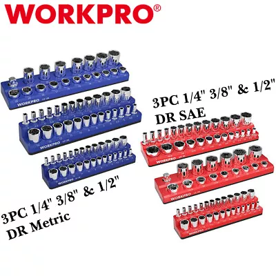 WORKPRO 3PCS/6PCS 1/4  3/8  1/2  Magnetic Socket Organizer Holder Set SAE/METRIC • $59.84