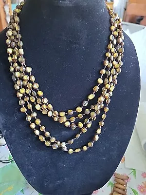 Vintage Costume Tiger's Eye  Beaded Necklace  • $4.99