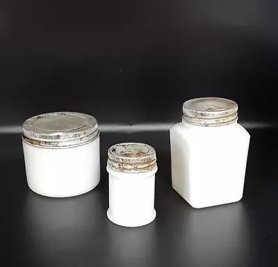 3 Vintage Hazel Atlas Milk Glass Spice/Condiment Jars Zinc On Lids Cottage Core • $19.99