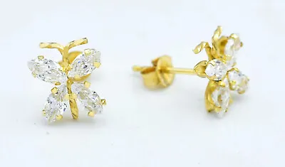 £0.80 • Buy WHITE SAPPHIRES BUTTERFLY STUD EARRINGS 14K GOLD - MADE IN USA - New With Tag