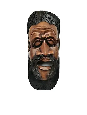 £29.99 • Buy VINTAGE HAND CARVED WOOD FACE MASK AFRICA Tribal Art PRIMITIVE DECOR HANGING 16 