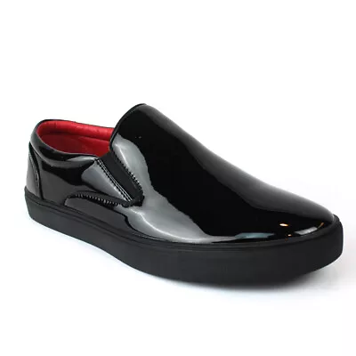  Santino Men's Black Patent Leather Tuxedo Dress Sneakers Red Insole Slip On 442 • $39.99