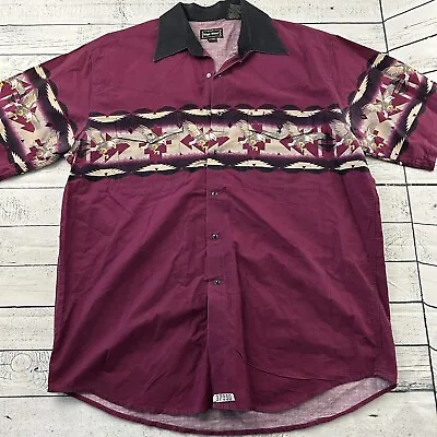 Vintage High Noon Western Short Sleeve Snap Button Front Shirt Men's XL Maroon • $20.69