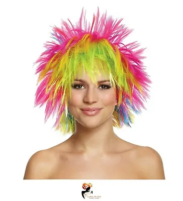 RAINBOW PUNK WIG Pride Fancy Dress  Costume Party Clown Hair Funky Disco Afro  • £9.09