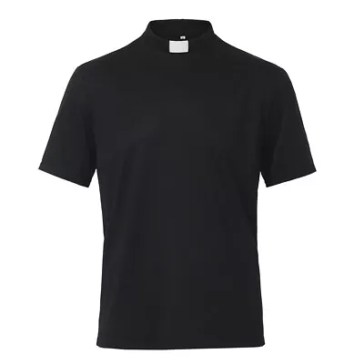 Mens Clergy Shirt Priest Vicar T Shirt Pastor Tops With Clerical Tab Collar • $19.99