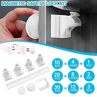 12 Locks+3 Keys Child Magnetic Kid Baby Safety Drawer Door Lock Cupboard Cabinet • £14.59