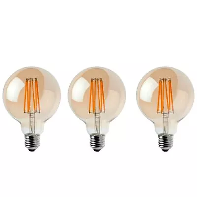 3 Pack Of Vintage Globe Edison LED Light Bulb G95 8W E27 Screw Bulb  • £13.72