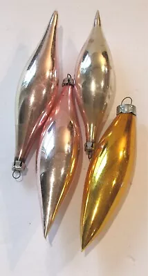 4 Vintage Blown Glass Icicle Shape Christmas Ornament Faded Pink Gold 4.35   • $20
