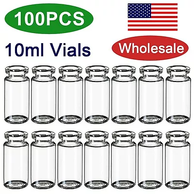 100Pcs 10ml Glass VialsLab Sample Vial 20mm Crimp Top Flat Bottom Bottle Clear • $19.79