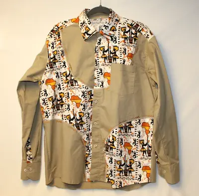 Vintage Handmade African Cowboy Button Down Shirt Starched Collar & Cuffs 29 • $6.99