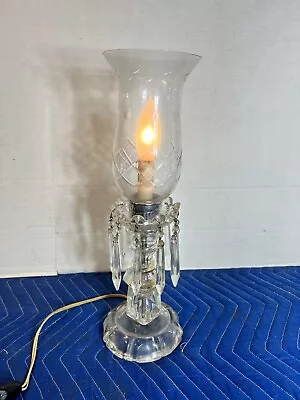 Vintage Crystal 10 Prism Boudoir Lamp Parlor Hurricane Mantle Table Lamp • $34