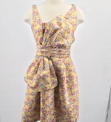 Zac Posen For Target Floral Brocade Dress Size 7 Yellow Purple Flowers Gold Meta • $20