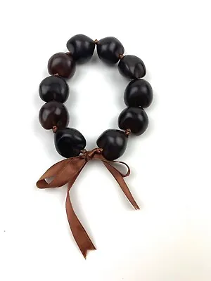 Bracelet Hawaii Brown Kukui Nut Luau Hula Jewelry  Wedding  Graduation Vintage • $19.95