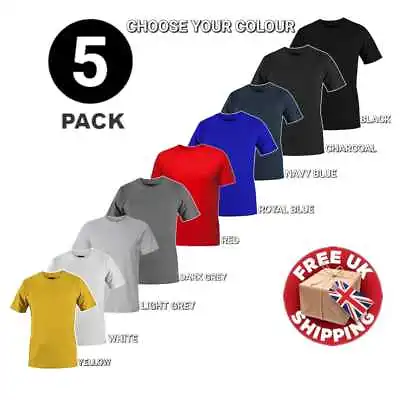 Multi Pack Mens Plain T-Shirt 100% Cotton Solid Colour Short Sleeve Blank Basic • £9.99