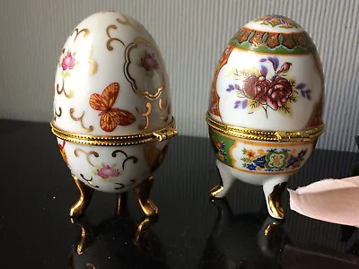 2x Limoges Easter Eggs Porcelain Hand Painted Floral Decor Trinket Box Ornament • £16