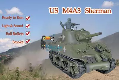 Henglong 2.4G 1/16 RTR RC TankTK7.0 M4A3 Sherman Tank 3898 Sound Light Battery • $116.90