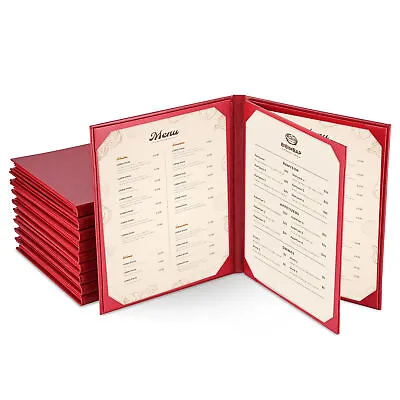 RED 10 Pack PU Leather 11  X 8.5 4-View Restaurant Menu Covers Premium • $157.75