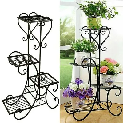 Metal Plant Stand Indoor Outdoor Flower Pot Organizer 4 Tier Square Rack Display • £24.91