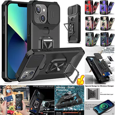 FOR IPhone 11/12/13/14ProMax Armor Stand Case W/Slide Camera Cover & Card Slot • $10.79