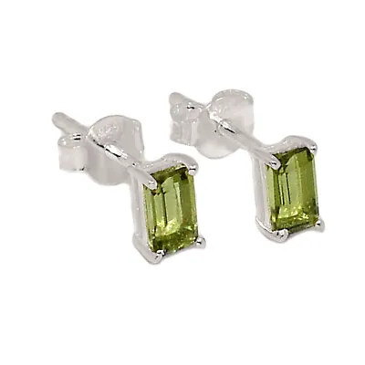 Faceted Natural Moldavite 925 Sterling Silver Earrings - Stud Jewelry CE24350 • $16.99