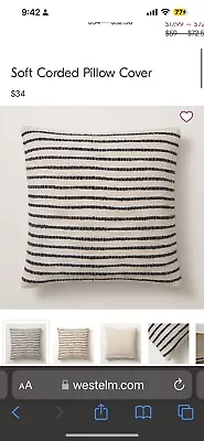 2- West Elm Soft Corded Pillow Covers Cream With Dark Black Strips    20   NWOT • $20