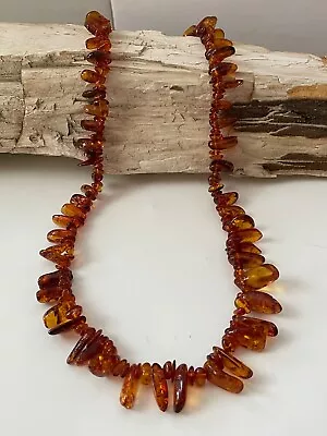 Vintage Massive Long Baltic Cognac Amber Nugget Bead Necklace 36 In. EUC  124 Gr • $33