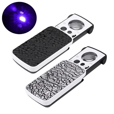 Pocket LED Lighted Magnifying Glass Loupe 30/60/90X Power Portable UV Light UK • £4.84