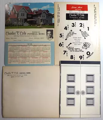 Vintage 1968 Detroit Cole FUNERAL Home Calendar Card & Rotary Telephone Sticker • $6.50